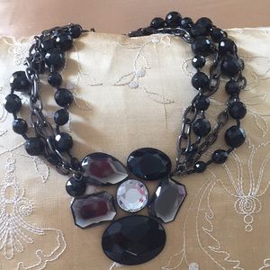 Black beaded floral necklace